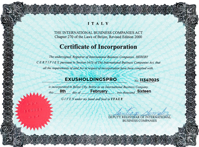Official certifications and licenses held by ExusHoldingsPro